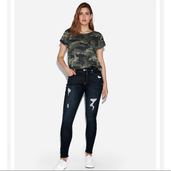 EXPRESS Mid Rise Ripped Jean Leggings - Picture 9 of 9
